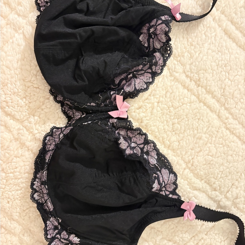 Adore Me Black Bra with Pink Lace Accents